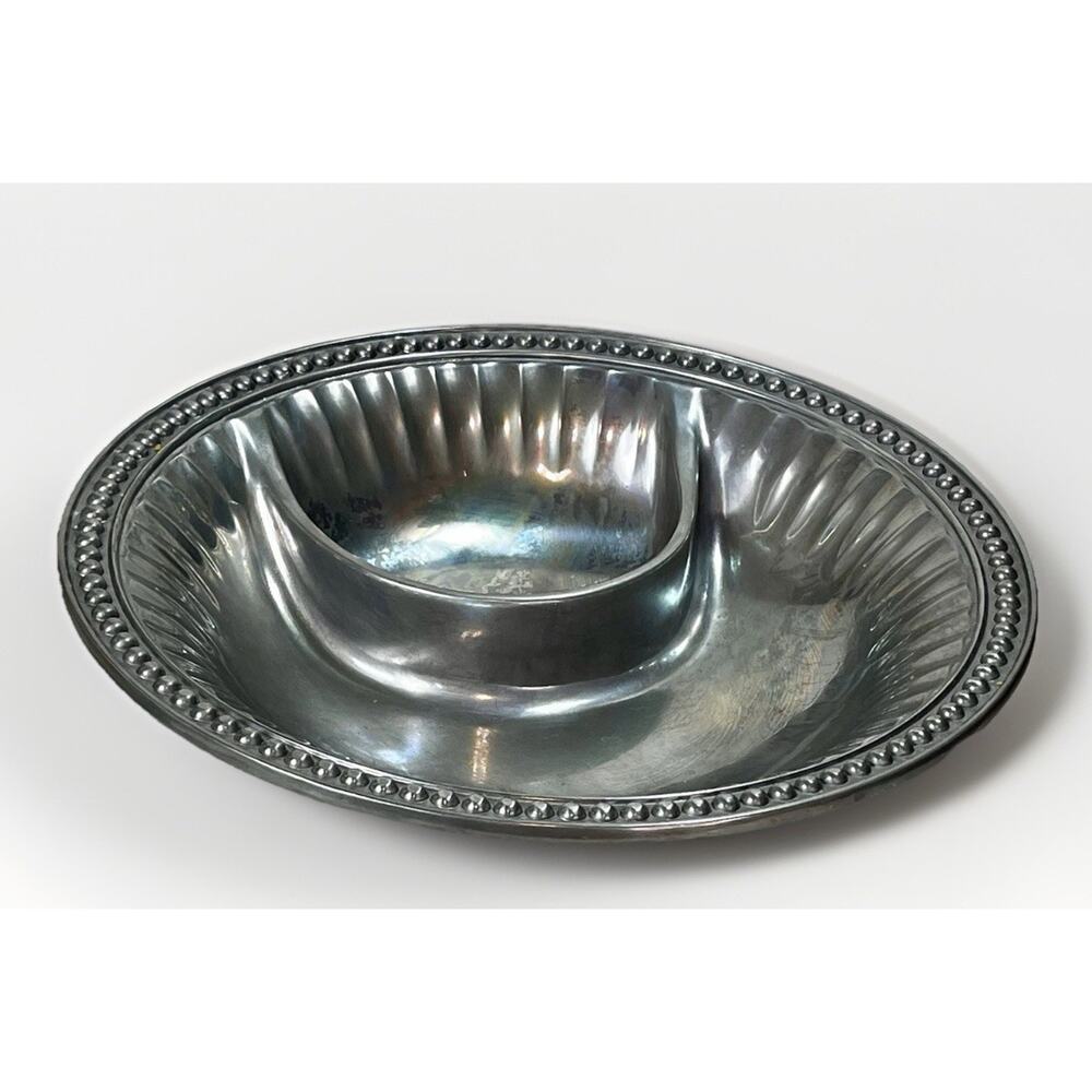Wilton Armetale Flutes and Pearls 11" Chip and Dip Bowl